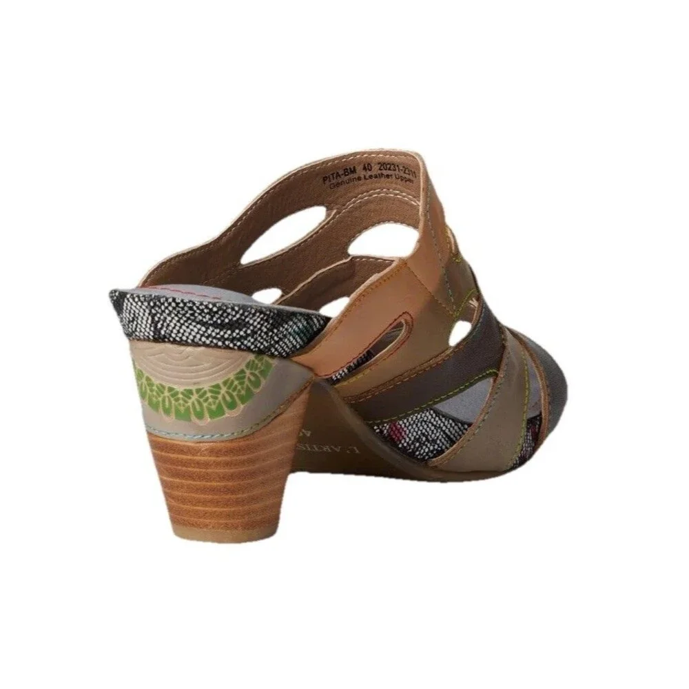 L’Artiste By Springstep Pita Leather Sandals Slip On Artsy Black Multi Sz 8.5/39 - Picture 2 of 14